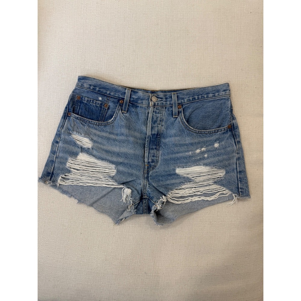 Levi's 501 Shorts Womens 33 Distressed Cutoff Denim Light Wash Excellent